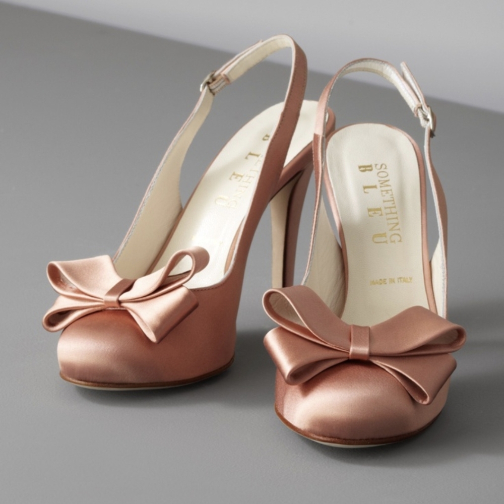 New with Box Anthropologie BHLDN Something Bleu Bow Topped Slingbacks Pink Sz 8